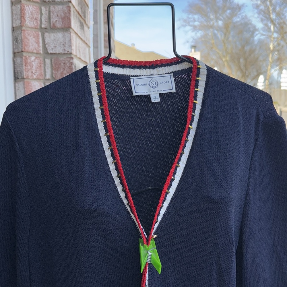 Vintage St John Sport Marie Gray Santana Knit Open Cardigan RWB SJ buttons